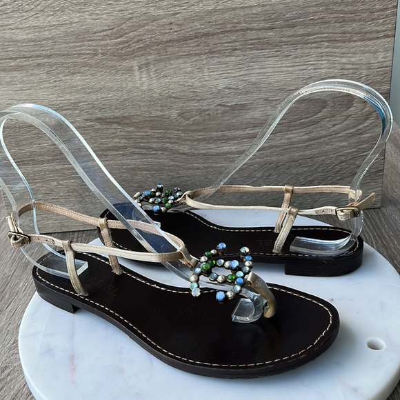 Authentic Chanel Dark Brown/Gold/Jewel Thong Sandals - Picture 2 of 16